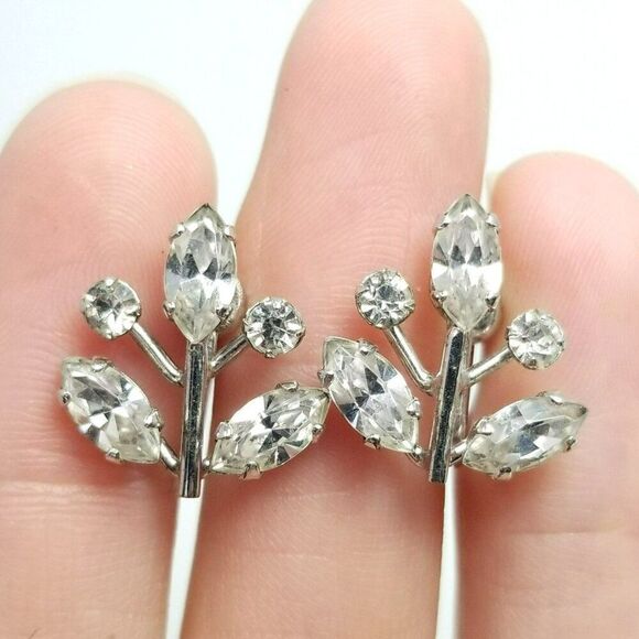 Vintage Sterling Silver Van Dell Rhinestone Clip On Screw Back Earrings, Signed - Picture 1 of 7